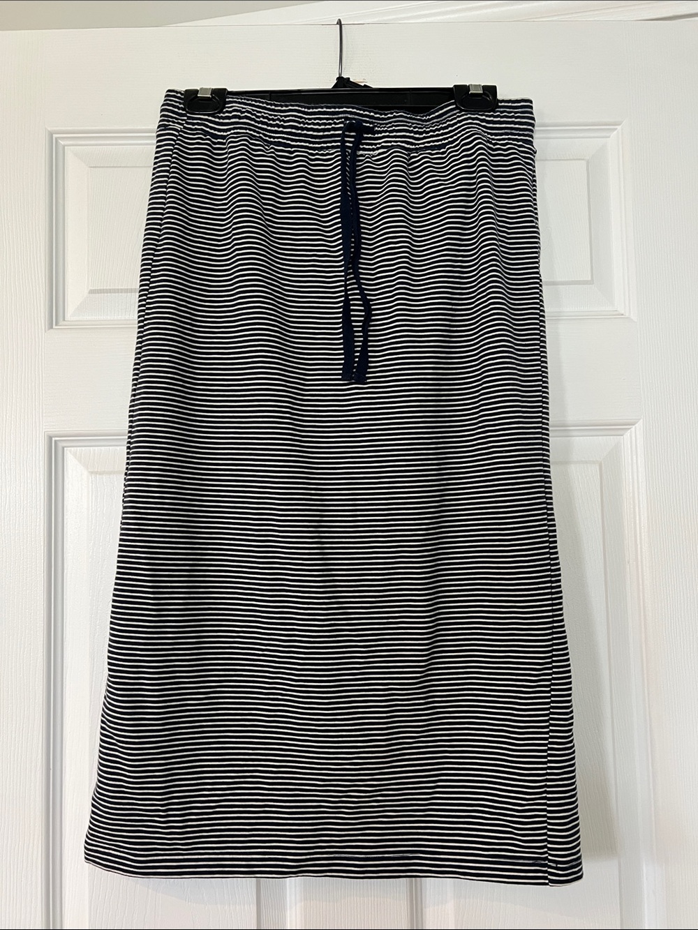 Striped Drawstring Midi Skirt in Navy and White